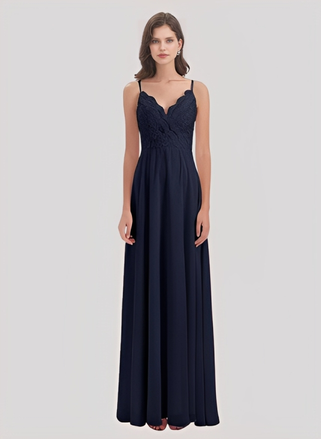 Sheath/Column V-Neck Sleeveless Chiffon Lace Floor-Length Bridesmaid Dress With Lace Pleated