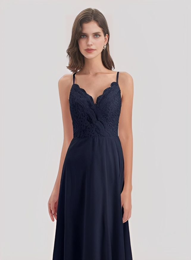 Sheath/Column V-Neck Sleeveless Chiffon Lace Floor-Length Bridesmaid Dress With Lace Pleated