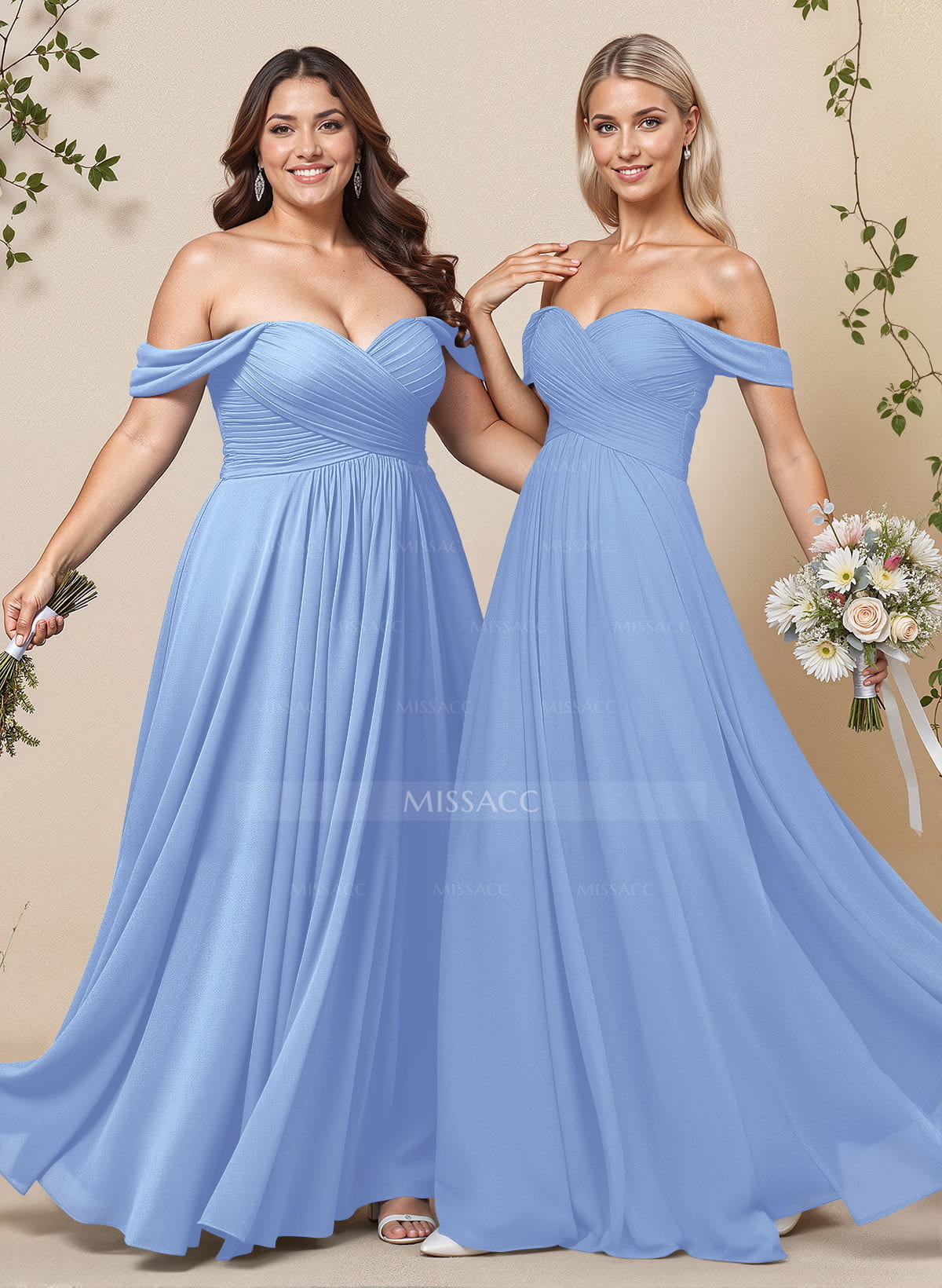 A-Line Off-The-Shoulder Short Sleeves Chiffon Floor-Length