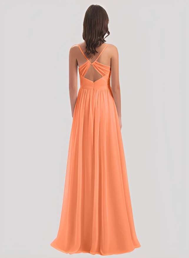 A-Line Sweetheart Sleeveless Spaghetti Straps Chiffon Floor-Length Bridesmaid Dress With Split Front