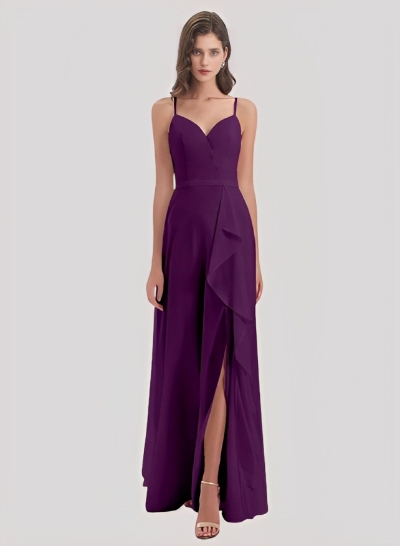 Sheath/Column Sweetheart Sleeveless Chiffon Floor-Length Bridesmaid Dress With Split Front Cascading Ruffles