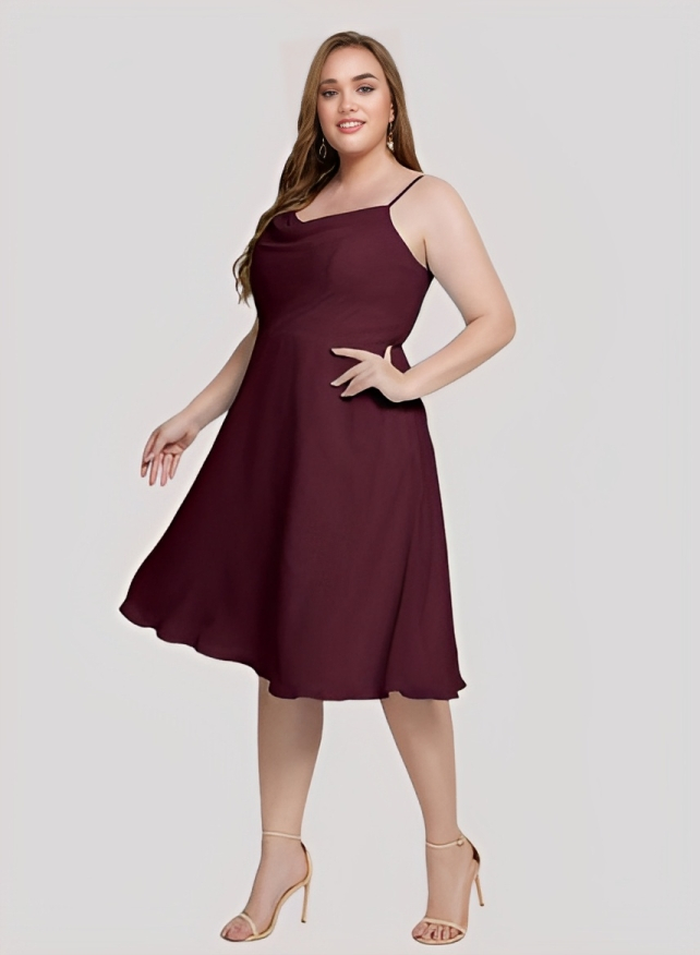 A-Line Cowl Neck Sleeveless Chiffon Knee-length Bridesmaid Dress With Pockets