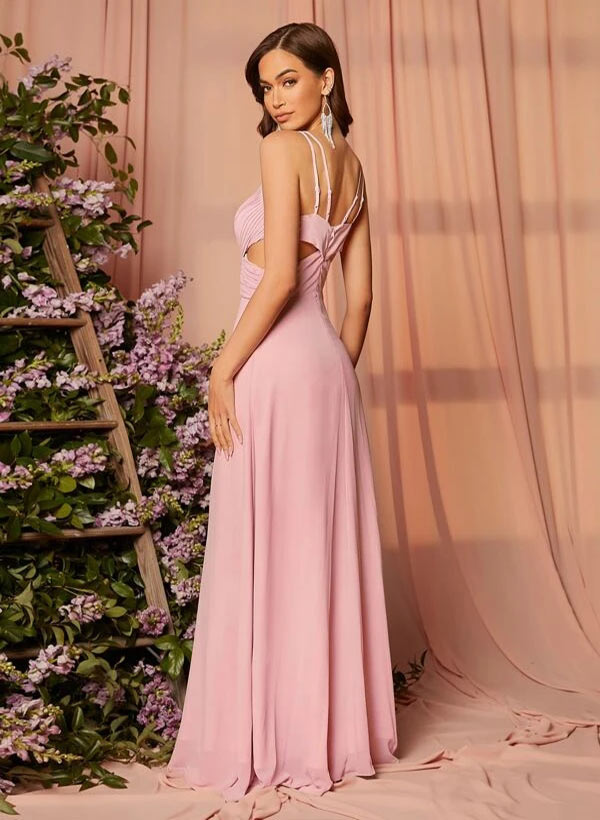 A-Line V-Neck Sleeveless Floor-Length Chiffon Bridesmaid Dresses