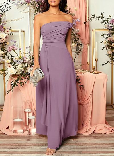 A-Line One-Shoulder Floor-Length Chiffon Prom Dress With Cascading Ruffles