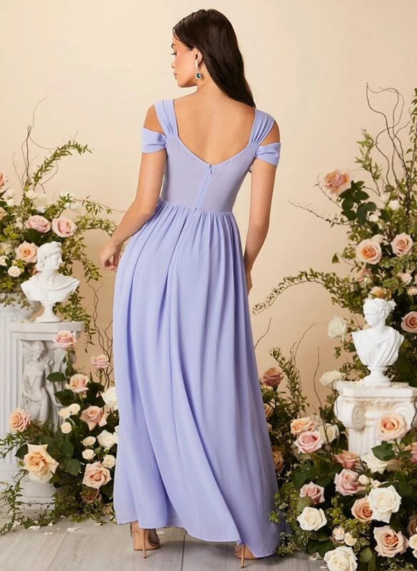 A-Line V-Neck Floor-Length Chiffon Bridesmaid Dress With Split Front