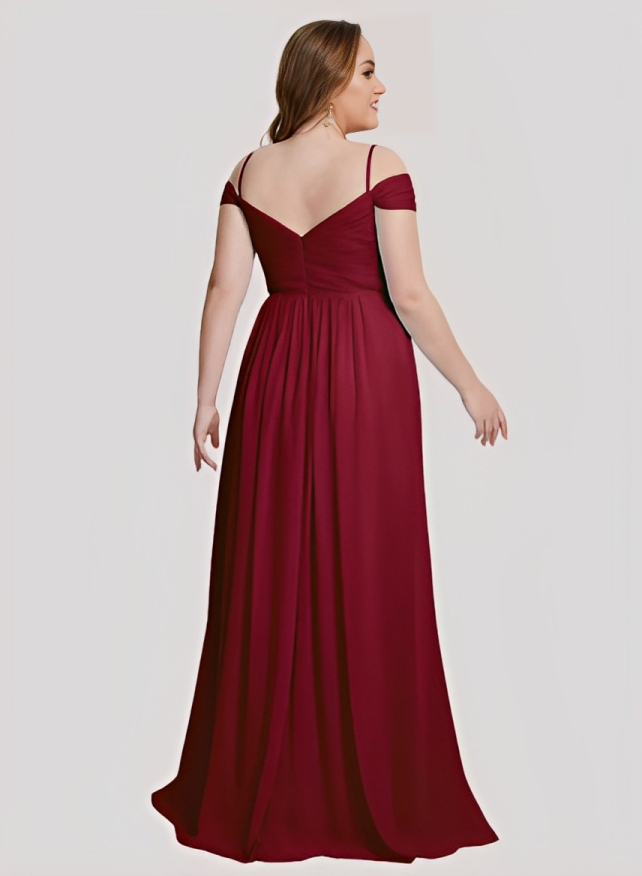 A-Line Sweetheart Spaghetti Straps Chiffon Plus Size Floor-Length Bridesmaid Dress With Split Front