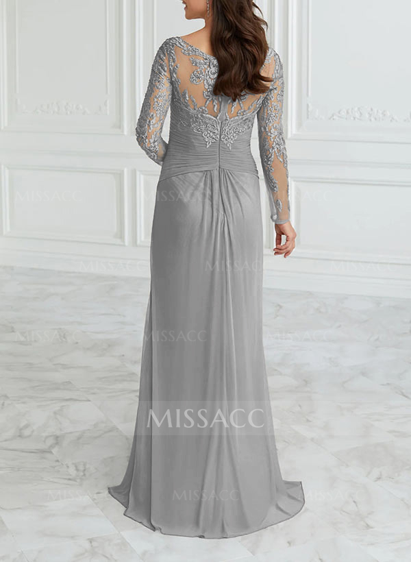 A-Line V-Neck Floor-Length Chiffon Mother Of The Bride Dresses With Lace