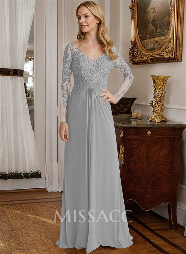 A-Line V-Neck Floor-Length Chiffon Mother Of The Bride Dresses With Lace A-Line V-Neck Floor-Length Chiffon Mother Of The Bride Dresses With Lace