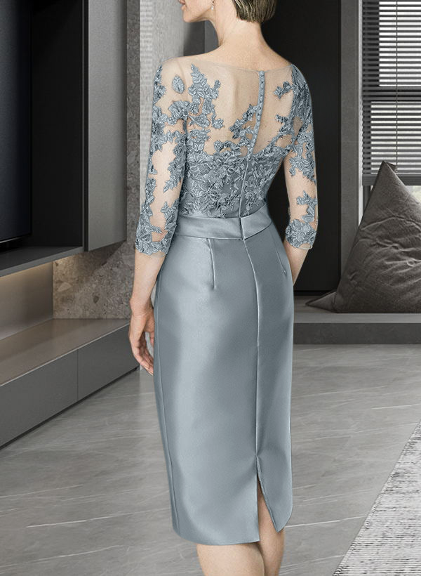 Sheath/Column Illusion Neck Knee-Length Satin Mother Of The Bride Dresses With Lace