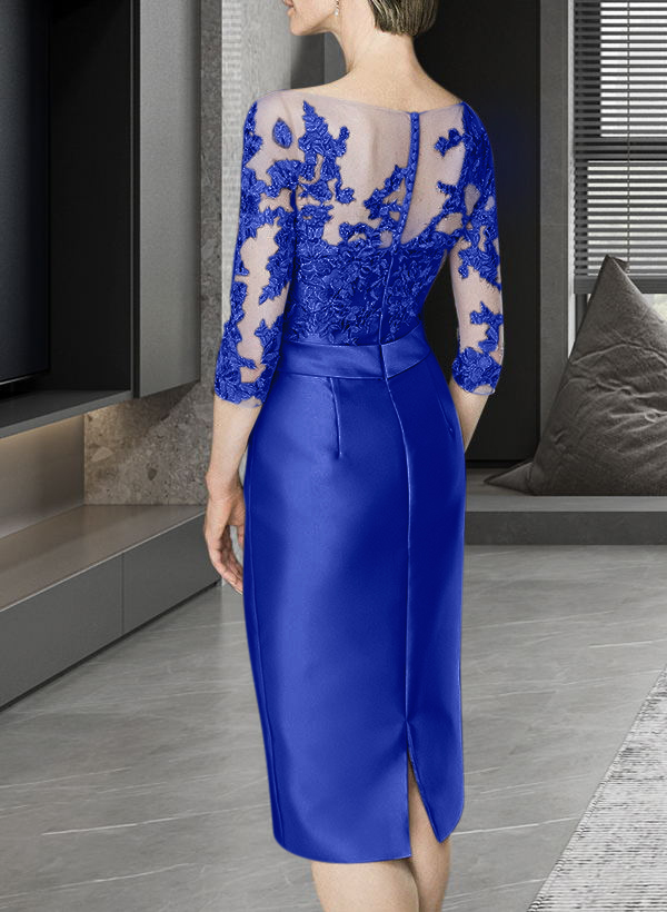 Sheath/Column Illusion Neck Knee-Length Satin Mother Of The Bride Dresses With Lace