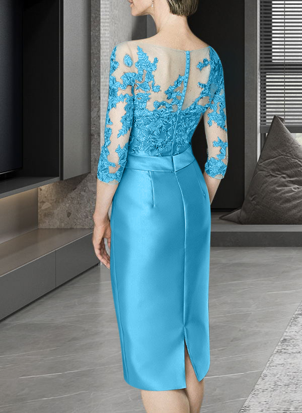 Sheath/Column Illusion Neck Knee-Length Satin Mother Of The Bride Dresses With Lace