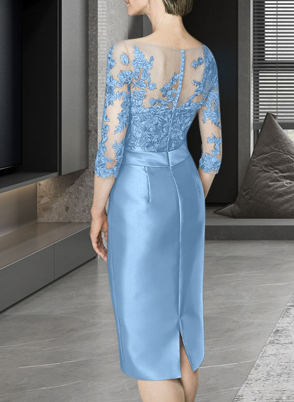 Sheath/Column Illusion Neck Knee-Length Satin Mother Of The Bride Dresses With Lace
