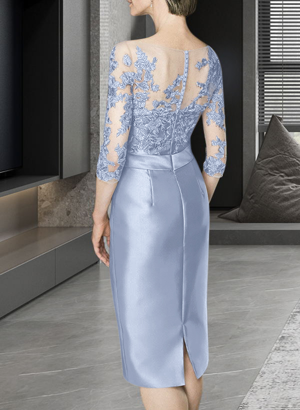 Sheath/Column Illusion Neck Knee-Length Satin Mother Of The Bride Dresses With Lace