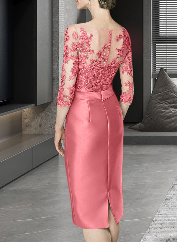 Fourreau/Colonne Col Illusion Longueur Genou Satiné Robes Mère De La Mariée Avec Dentelle