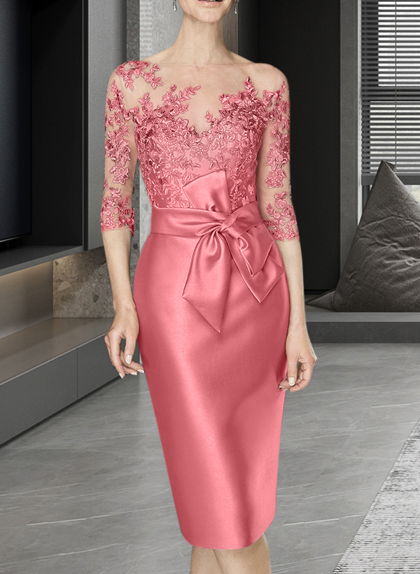Fourreau/Colonne Col Illusion Longueur Genou Satiné Robes Mère De La Mariée Avec Dentelle