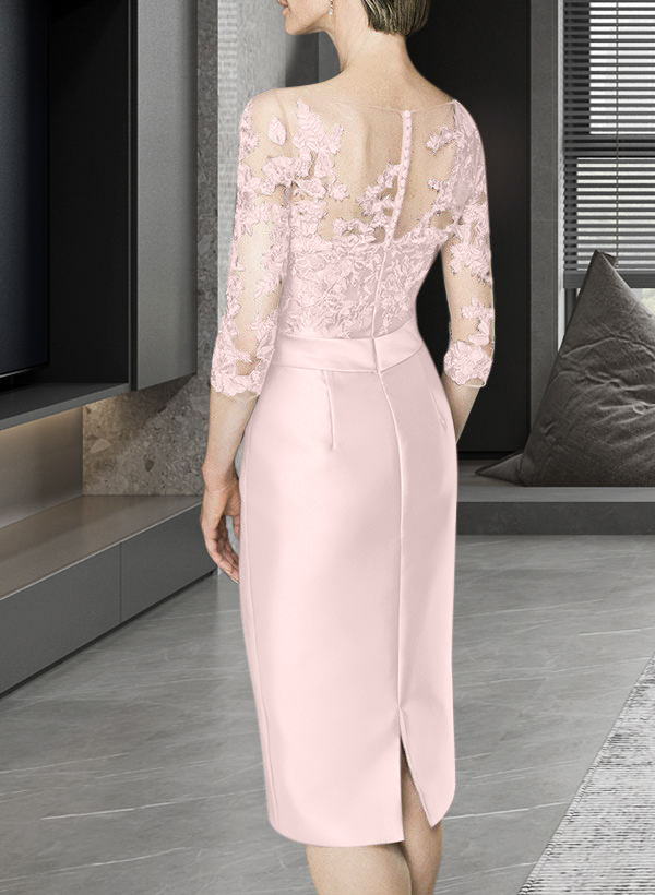Sheath/Column Illusion Neck Knee-Length Satin Mother Of The Bride Dresses With Lace