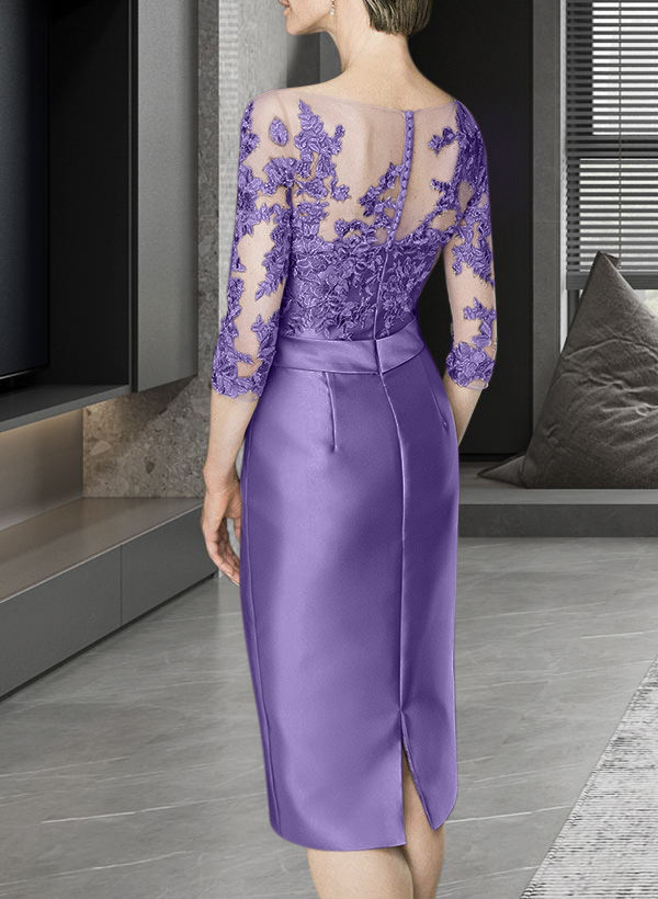 Sheath/Column Illusion Neck Knee-Length Satin Mother Of The Bride Dresses With Lace