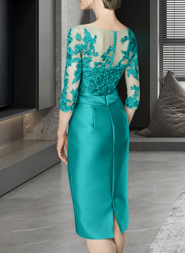 Sheath/Column Illusion Neck Knee-Length Satin Mother Of The Bride Dresses With Lace