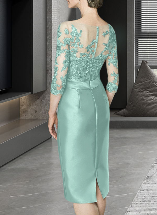 Sheath/Column Illusion Neck Knee-Length Satin Mother Of The Bride Dresses With Lace