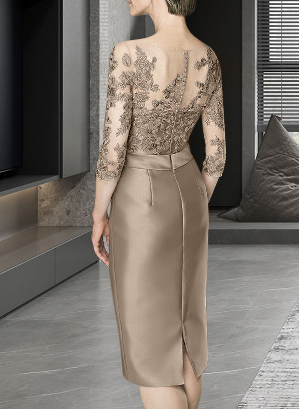 Sheath/Column Illusion Neck Knee-Length Satin Mother Of The Bride Dresses With Lace