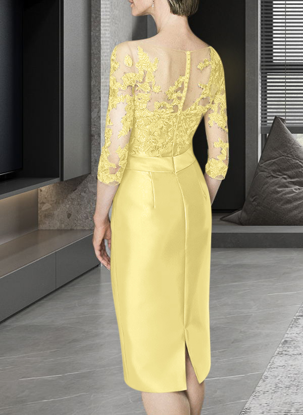 Sheath/Column Illusion Neck Knee-Length Satin Mother Of The Bride Dresses With Lace