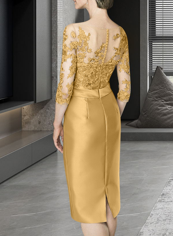 Sheath/Column Illusion Neck Knee-Length Satin Mother Of The Bride Dresses With Lace