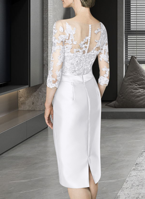 Sheath/Column Illusion Neck Knee-Length Satin Mother Of The Bride Dresses With Lace