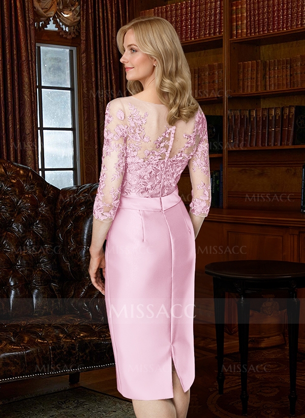 Sheath/Column Illusion Neck Knee-Length Satin Mother Of The
