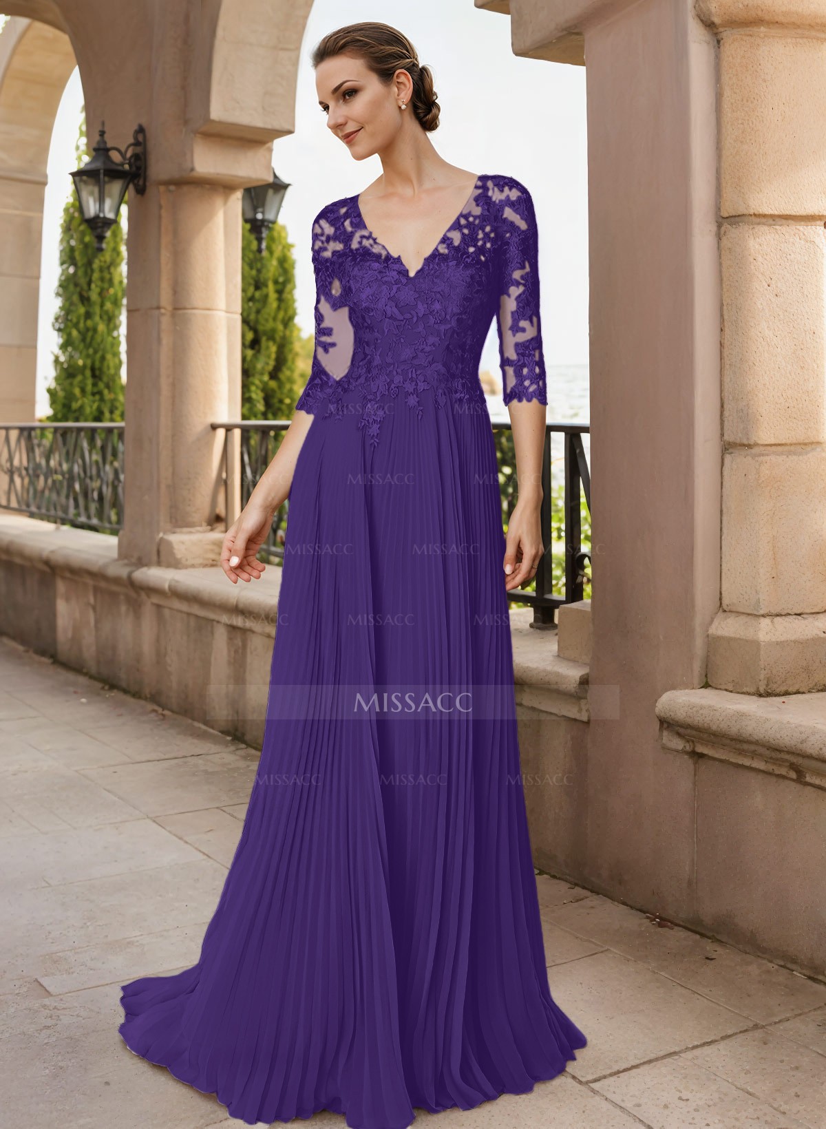 A-Line V-Neck Floor-Length Chiffon Mother Of The Bride