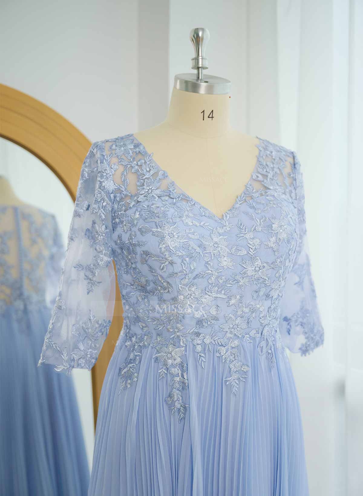 A-Line V-Neck Floor-Length Chiffon Mother Of The Bride Dresses With Lace Pleated