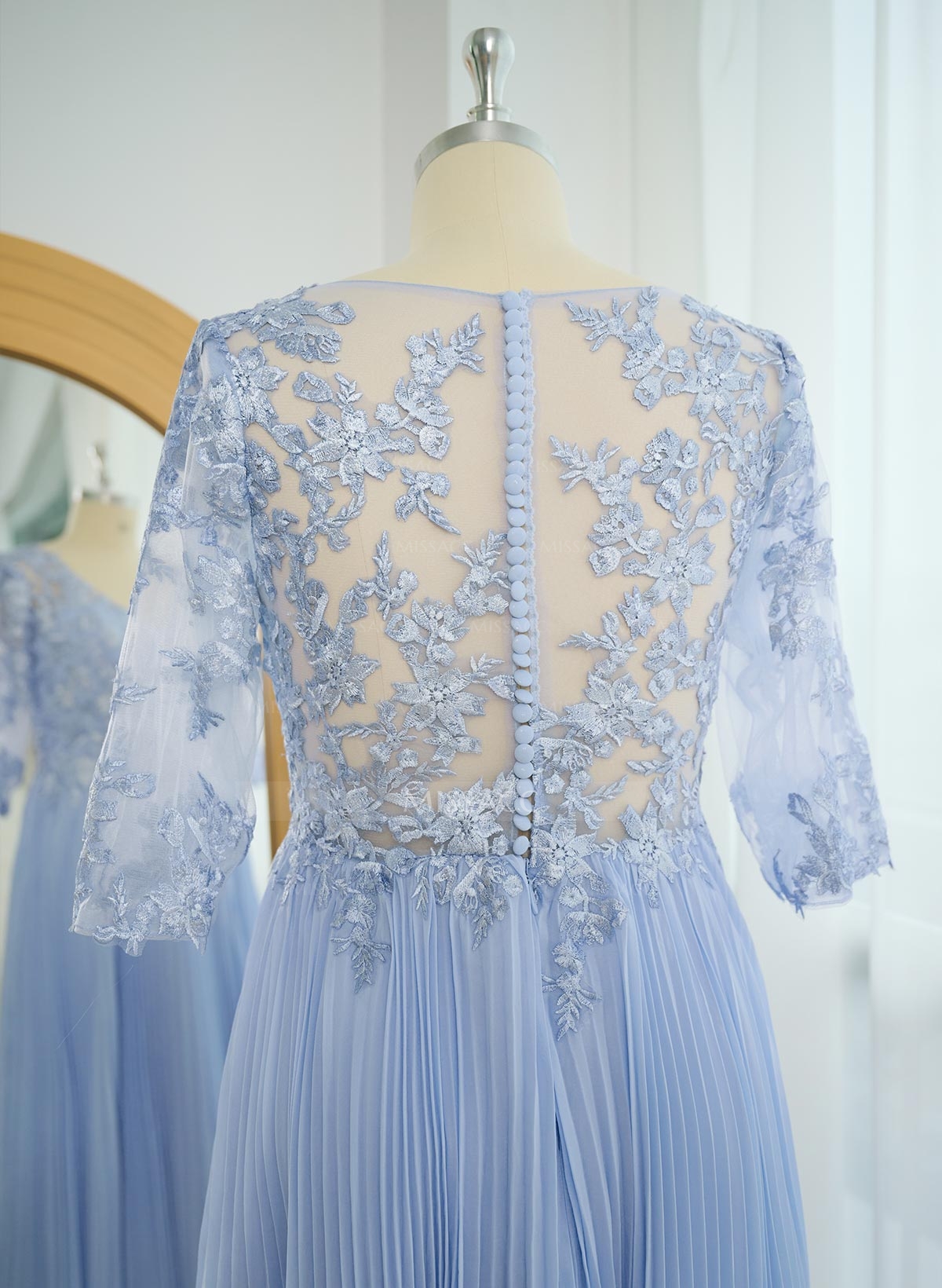 A-Line V-Neck Floor-Length Chiffon Mother Of The Bride Dresses With Lace Pleated