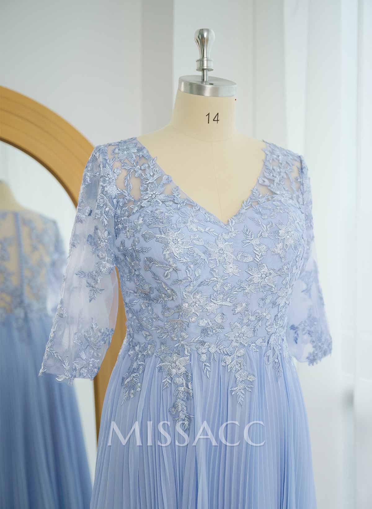 A-Line V-Neck Floor-Length Chiffon Mother Of The Bride Dresses With Lace Pleated