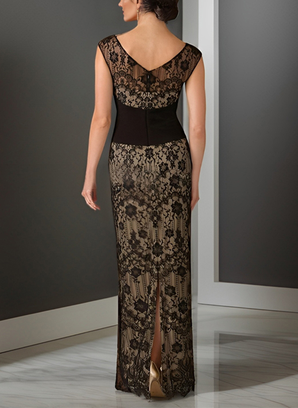 Sheath/Column Illusion Neck Floor-Length Lace Mother Of The Bride Dress With Appliques Lace