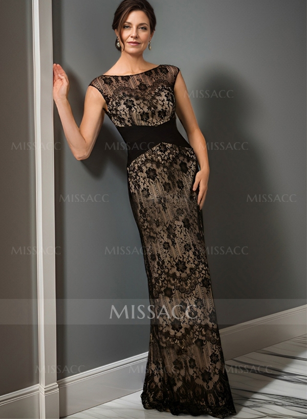 Sheath/Column Illusion Neck Floor-Length Lace Mother Of The Bride Dress With Appliques Lace