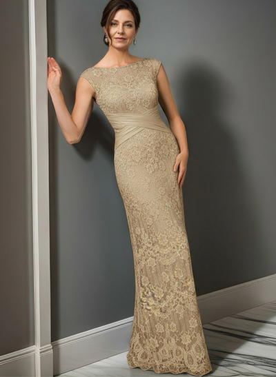 Sheath/Column Illusion Neck Floor-Length Lace Mother Of The Bride Dress With Appliques Lace