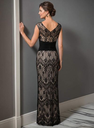 Sheath/Column Illusion Neck Floor-Length Lace Mother Of The Bride Dress With Appliques Lace