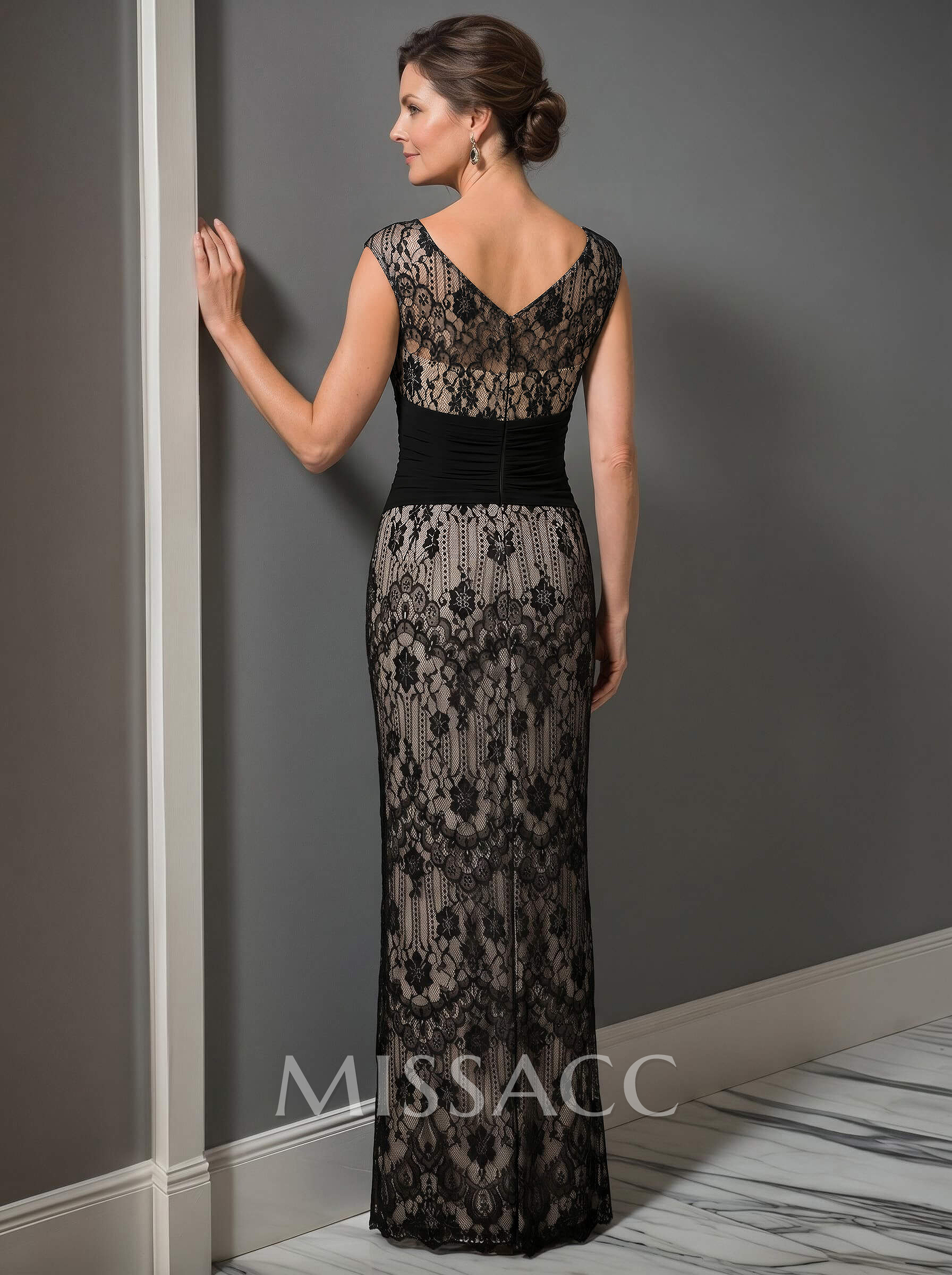 Sheath/Column Illusion Neck Floor-Length Lace Mother Of The Bride Dress With Appliques Lace Sheath/Column Illusion Neck Floor-Length Lace Mother Of The Bride Dress With Appliques Lace