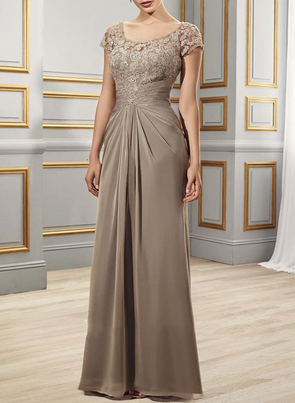 Sheath/Column Scoop Neck Floor-Length Chiffon Mother of the Bride Dress With Lace Ruffle