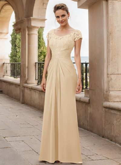 Sheath/Column Scoop Neck Floor-Length Chiffon Mother Of The Bride Dress With Lace Ruffle