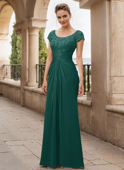 Sheath/Column Scoop Neck Floor-Length Chiffon Mother Of The Bride Dress With Lace Ruffle