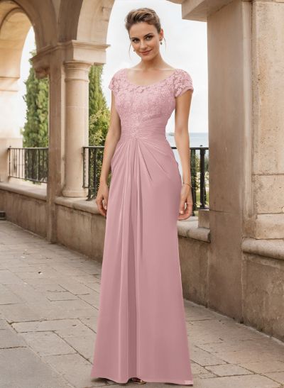 Sheath/Column Scoop Neck Floor-Length Chiffon Mother Of The Bride Dress With Lace Ruffle