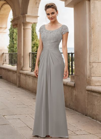 Sheath/Column Scoop Neck Floor-Length Chiffon Mother Of The Bride Dress With Lace Ruffle