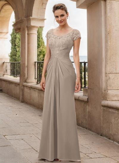 Sheath/Column Scoop Neck Floor-Length Chiffon Mother Of The Bride Dress With Lace Ruffle