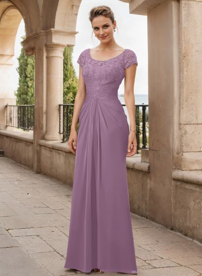 Sheath/Column Scoop Neck Floor-Length Chiffon Mother Of The Bride Dress With Lace Ruffle