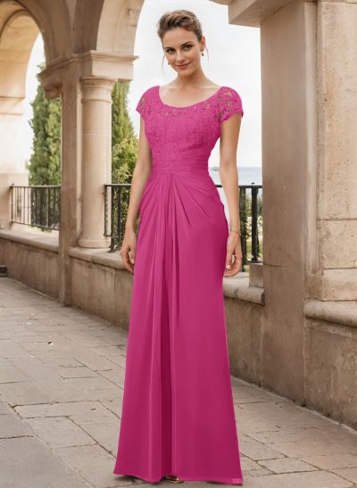 Sheath/Column Scoop Neck Floor-Length Chiffon Mother Of The Bride Dress With Lace Ruffle