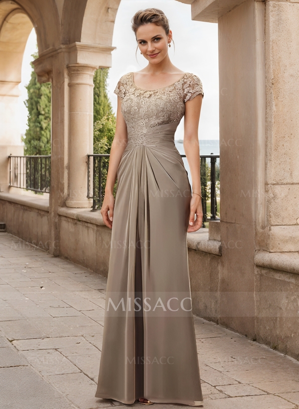 Sheath/Column Scoop Neck Floor-Length Chiffon Mother Of The Bride Dress With Lace Ruffle