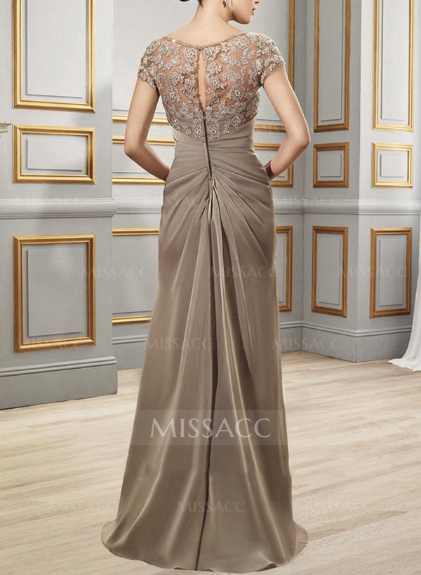 Sheath/Column Scoop Neck Floor-Length Chiffon Mother Of The Bride Dress With Lace Ruffle