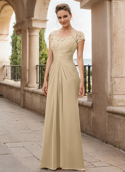 Sheath/Column Scoop Neck Floor-Length Chiffon Mother Of The Bride Dress With Lace Ruffle