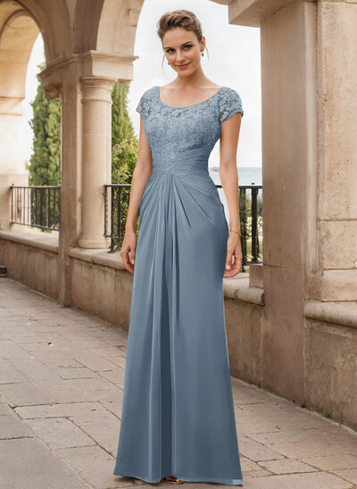 Sheath/Column Scoop Neck Floor-Length Chiffon Mother Of The Bride Dress With Lace Ruffle