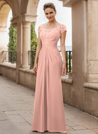 Sheath/Column Scoop Neck Floor-Length Chiffon Mother Of The Bride Dress With Lace Ruffle